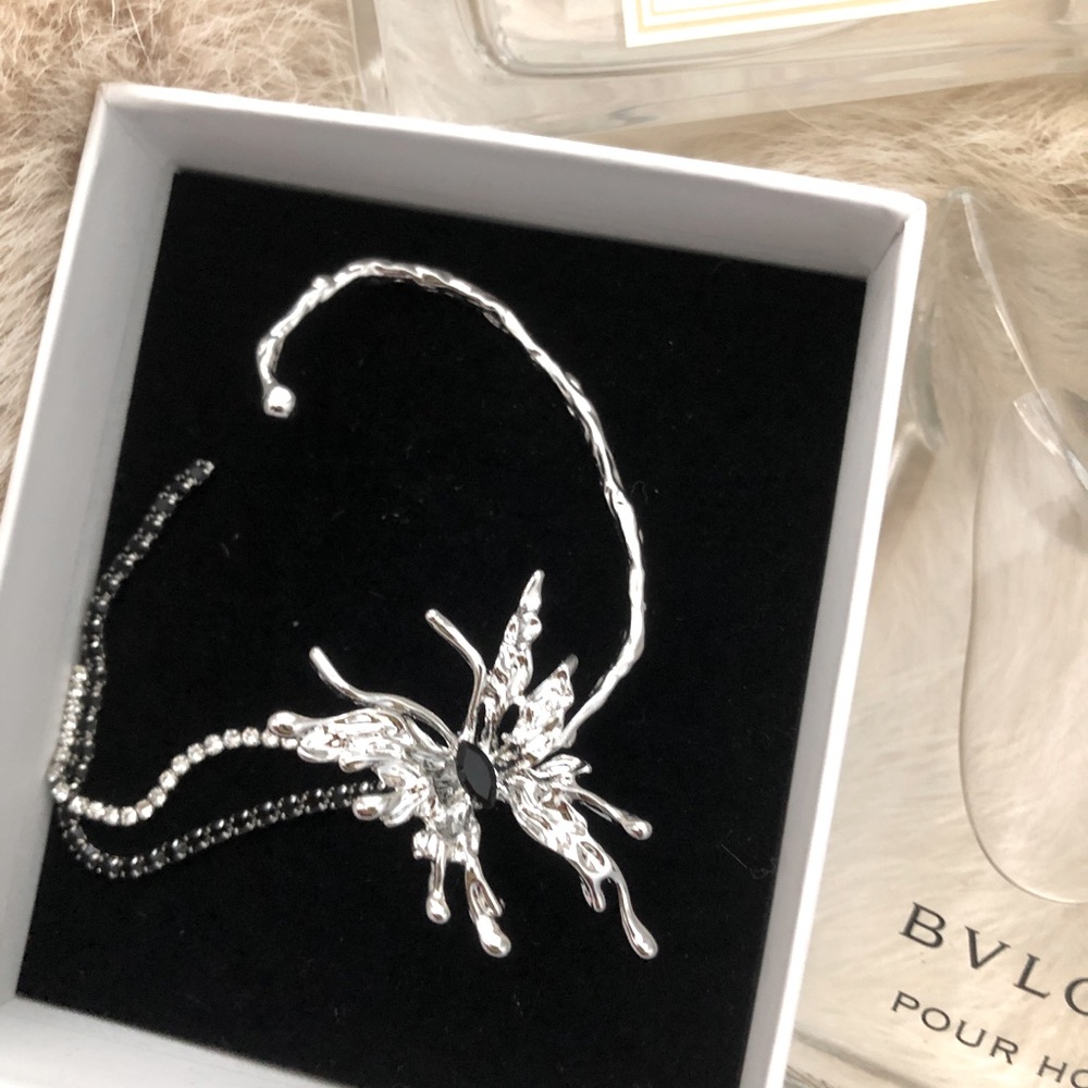 Silver butterfly ear cuff